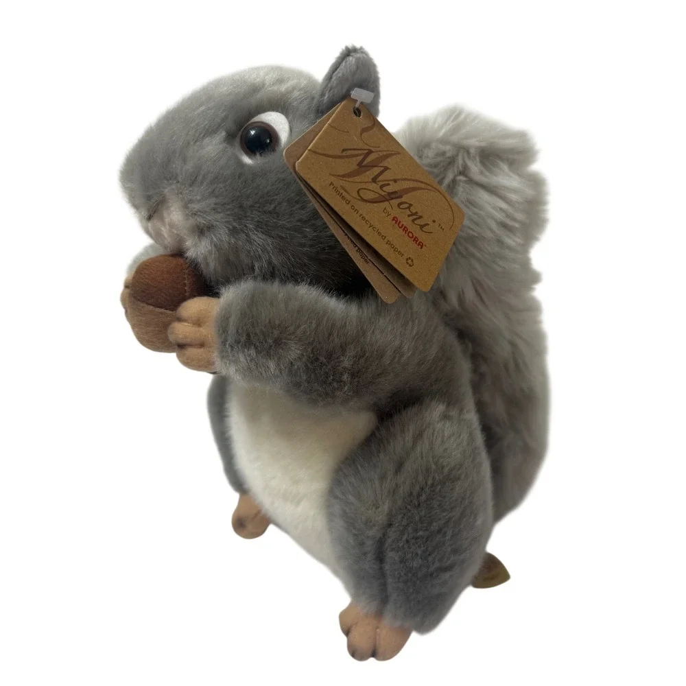 Aurora Miyoni Grey Squirrel Plush Stuffed Animal with Acorn 8 inch 26172 NEW